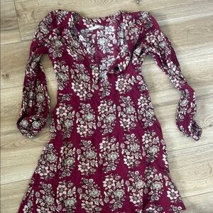 American Eagle Outfitters Red Long Sleeve Wrap Dress